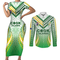 Custom Cook Islands Rugby Couples Matching Short Sleeve Bodycon Dress and Long Sleeve Button Shirt Unique Style White Version - Polynesian Pride