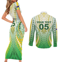 Custom Cook Islands Rugby Couples Matching Short Sleeve Bodycon Dress and Long Sleeve Button Shirt Unique Style White Version - Polynesian Pride
