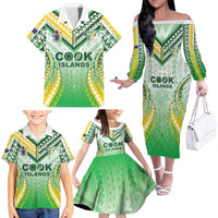 Custom Cook Islands Rugby Family Matching Off The Shoulder Long Sleeve Dress and Hawaiian Shirt Unique Style White Version - Polynesian Pride