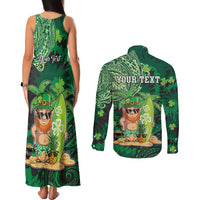 Personalised Hawaii St.Patrick Day Couples Matching Tank Maxi Dress and Long Sleeve Button Shirt Surfing Leprechaun LT05 - Polynesian Pride