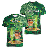 Personalised Hawaii St.Patrick Day Women V Neck T Shirt Surfing Leprechaun LT05 - Polynesian Pride