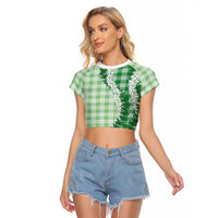 Green Hawaii Palaka Raglan Cropped T Shirt Hawaiian Honohono Lei