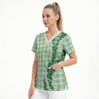 Green Hawaii Palaka Scrub Top Hawaiian Honohono Lei LT05 - Polynesian Pride