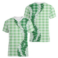 Green Hawaii Palaka Women V-Neck T-Shirt Hawaiian Honohono Lei