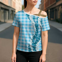 Blue Hawaii Palaka Cross Shoulder Shirt Hawaiian Honohono Lei