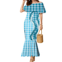 Blue Hawaii Palaka Family Matching Mermaid Dress and Hawaiian Shirt Hawaiian Honohono Lei