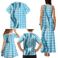 Blue Hawaii Palaka Family Matching Tank Maxi Dress and Hawaiian Shirt Hawaiian Honohono Lei