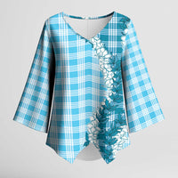 Blue Hawaii Palaka Kimono Sleeve Blouse Hawaiian Honohono Lei