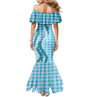 Blue Hawaii Palaka Mermaid Dress Hawaiian Honohono Lei
