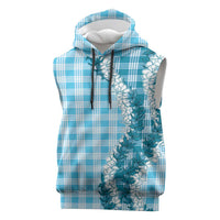 Blue Hawaii Palaka Sleeveless Hoodie Hawaiian Honohono Lei
