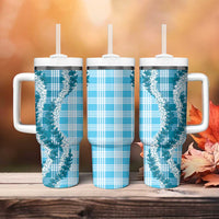 Blue Hawaii Palaka Tumbler With Handle Hawaiian Honohono Lei LT05 - Polynesian Pride