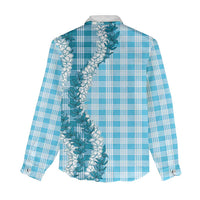 Blue Hawaii Palaka Women Casual Shirt Hawaiian Honohono Lei