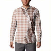 Beige Hawaii Palaka Button Sweatshirt Hawaiian Honohono Lei