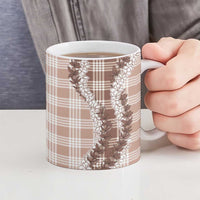 Beige Hawaii Palaka Ceramic Mug Hawaiian Honohono Lei