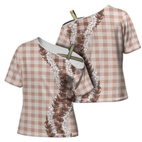 Beige Hawaii Palaka Cross Shoulder Shirt Hawaiian Honohono Lei