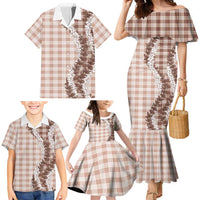 Beige Hawaii Palaka Family Matching Mermaid Dress and Hawaiian Shirt Hawaiian Honohono Lei