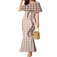 Beige Hawaii Palaka Family Matching Mermaid Dress and Hawaiian Shirt Hawaiian Honohono Lei