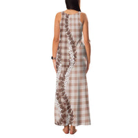 Beige Hawaii Palaka Family Matching Tank Maxi Dress and Hawaiian Shirt Hawaiian Honohono Lei