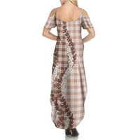 Beige Hawaii Palaka Summer Maxi Dress Hawaiian Honohono Lei