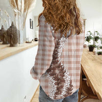 Beige Hawaii Palaka Women Casual Shirt Hawaiian Honohono Lei