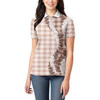Beige Hawaii Palaka Women Polo Shirt Hawaiian Honohono Lei