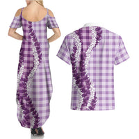 Violet Hawaii Palaka Couples Matching Summer Maxi Dress and Hawaiian Shirt Hawaiian Honohono Lei
