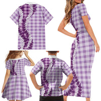 Violet Hawaii Palaka Family Matching Short Sleeve Bodycon Dress and Hawaiian Shirt Hawaiian Honohono Lei