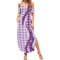 Violet Hawaii Palaka Family Matching Summer Maxi Dress and Hawaiian Shirt Hawaiian Honohono Lei
