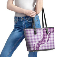 Violet Hawaii Palaka Leather Tote Bag Hawaiian Honohono Lei LT05 - Polynesian Pride