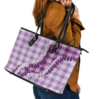 Violet Hawaii Palaka Leather Tote Bag Hawaiian Honohono Lei LT05 - Polynesian Pride