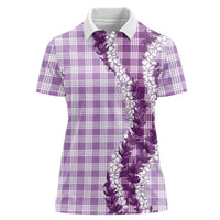 Violet Hawaii Palaka Women Polo Shirt Hawaiian Honohono Lei