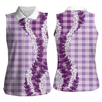 Violet Hawaii Palaka Women Sleeveless Polo Shirt Hawaiian Honohono Lei