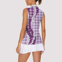 Violet Hawaii Palaka Women Sleeveless Polo Shirt Hawaiian Honohono Lei