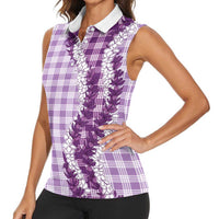 Violet Hawaii Palaka Women Sleeveless Polo Shirt Hawaiian Honohono Lei