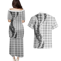 Gray Hawaii Palaka Couples Matching Puletasi and Hawaiian Shirt Hawaiian Honohono Lei