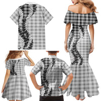 Gray Hawaii Palaka Family Matching Mermaid Dress and Hawaiian Shirt Hawaiian Honohono Lei