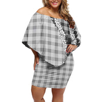 Gray Hawaii Palaka Family Matching Off Shoulder Short Dress and Hawaiian Shirt Hawaiian Honohono Lei