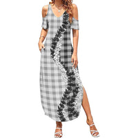 Gray Hawaii Palaka Family Matching Summer Maxi Dress and Hawaiian Shirt Hawaiian Honohono Lei