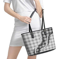 Gray Hawaii Palaka Leather Tote Bag Hawaiian Honohono Lei