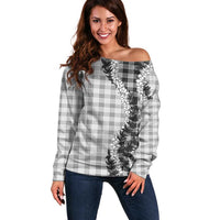 Gray Hawaii Palaka Off Shoulder Sweater Hawaiian Honohono Lei