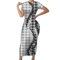 Gray Hawaii Palaka Short Sleeve Bodycon Dress Hawaiian Honohono Lei LT05 Long Dress Gray - Polynesian Pride