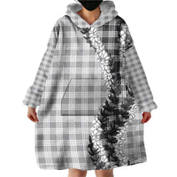Gray Hawaii Palaka Wearable Blanket Hoodie Hawaiian Honohono Lei