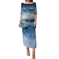 New Zealand Wanaka Air Show Puletasi With Maori Pattern LT05 Long Dress Blue - Polynesian Pride
