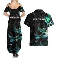 New Zealand Marathon Couples Matching Summer Maxi Dress and Hawaiian Shirt Silver Fern Paua Shell Simple Style LT05 - Polynesian Pride
