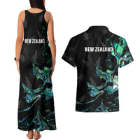 New Zealand Marathon Couples Matching Tank Maxi Dress and Hawaiian Shirt Silver Fern Paua Shell Simple Style