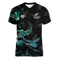 New Zealand Marathon Women V Neck T Shirt Silver Fern Paua Shell Simple Style