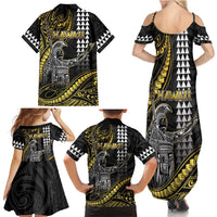 Hawaii King Kamehameha The Great Family Matching Summer Maxi Dress and Hawaiian Shirt Gold Tribal Tattoo