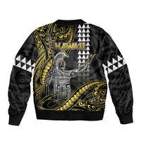 Hawaii King Kamehameha The Great Sleeve Zip Bomber Jacket Gold Tribal Tattoo