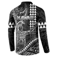 Hawaii King Kamehameha The Great Button Sweatshirt Black Tribal Tattoo