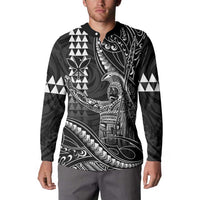 Hawaii King Kamehameha The Great Button Sweatshirt Black Tribal Tattoo